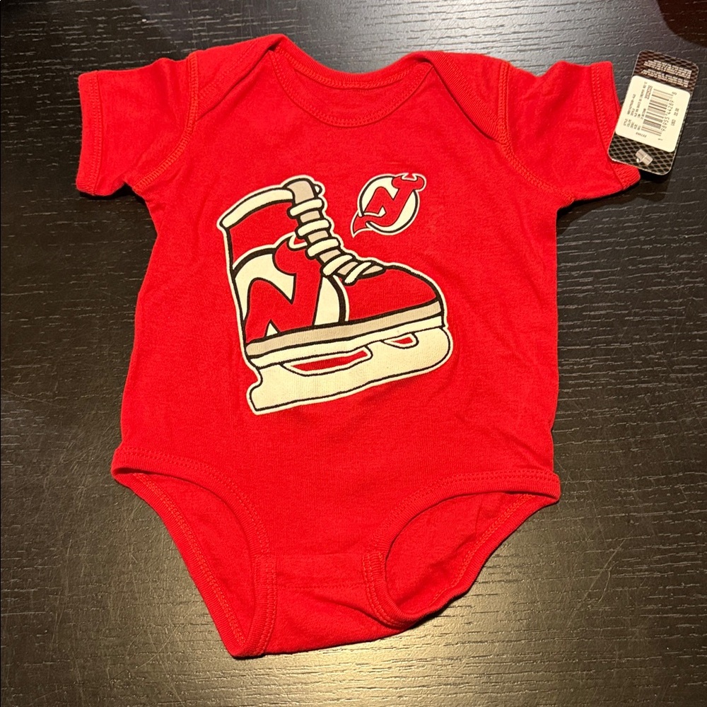 Red Baby Onesie with Ice Skate Graphic